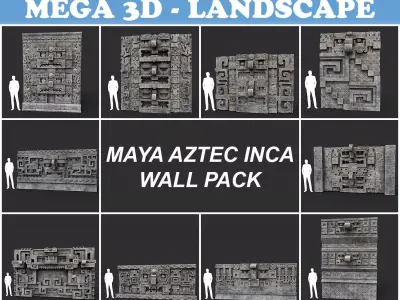 Low poly Mayan Inca Aztec Wall Modular Pack 210616 Low-poly 3D model