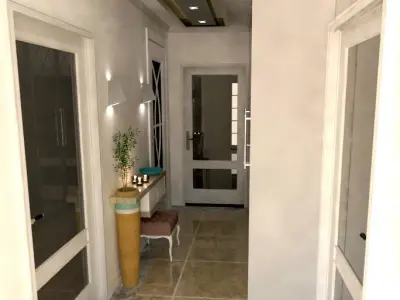 Entree hallway with glass doors Low-poly 3D model