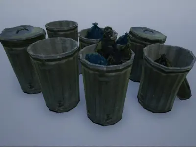 Lowpoly Trash Bins and Trash Bags Low-poly 3D model