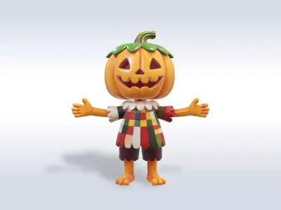 Cheerful Pumpkin Boy Halloween Character 3D model get