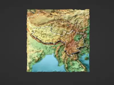 Southwest China Map Topography Low-poly 3D model