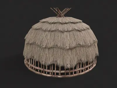 Primitive Wooden Shelter with Thatch Roof 6 Low-poly 3D model