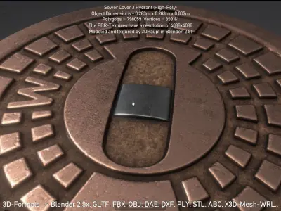 Sewer Cover 3 Hydrant High-Poly 3D model