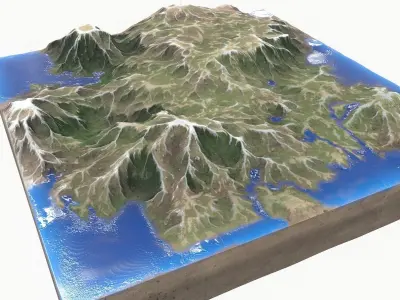 Landscape mountain and lake Low-poly 3D model