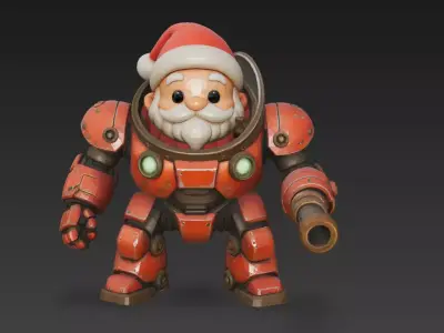 Santa Mech Pilot Cute Sci-Fi Christmas Mecha Character 3D Model Low-poly 3D model