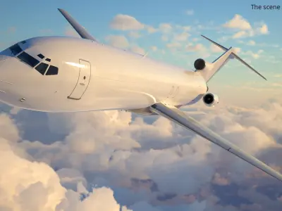  Trijet Passenger Aircraft on Gear White Rigged for Cinema 4D 