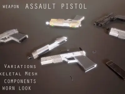Sci-fi Futuristic Assault Pistol  Low-poly 3D model