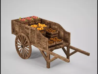 Medieval Market Cart with Fruit Crates  Game Ready 3D Asset Low-poly 3D model