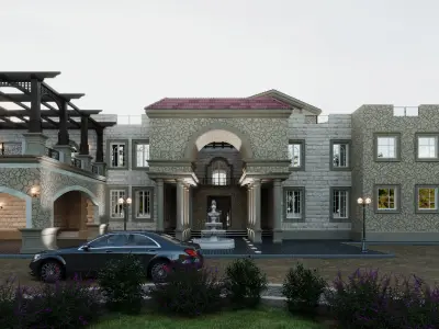 Daylight exterior villa scene 3D model