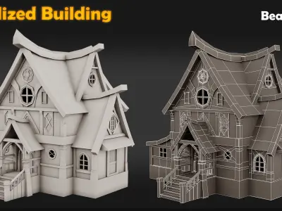 Stylized Building-Base Mesh Low-poly 3D model
