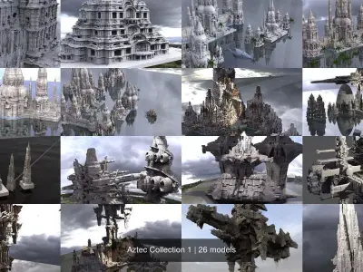 Aztec Collection 1 futuristic looking cross 3D Model Pack