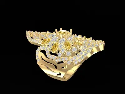 Luxury Elongate Cluster Diamond Ring with Floral Arrangement 749 3D print model
