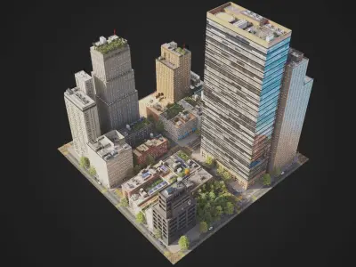 Realistic City District C17-A29 MAYA Low-poly 3D model
