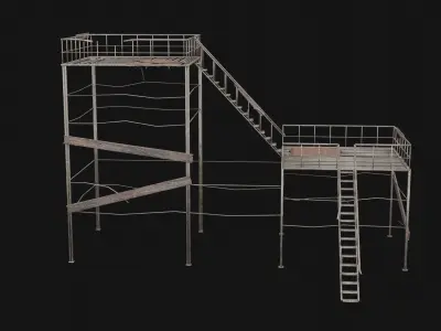 POST APO PLATFORM PIER IMPROVISED WATCHTOWER SCAFFOLDING PACK Low-poly 3D model