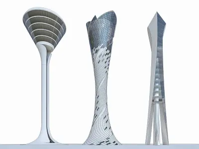 Airport Control Towers Collection Low-poly 3D model