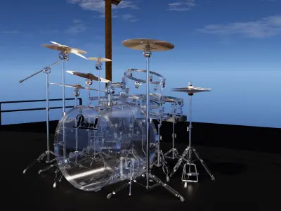 Drums Pearl Acrylic Full Set with Cymbals and Rototoms 3D model