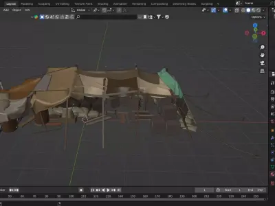 Realistic Desert Camp Low-poly 3D model