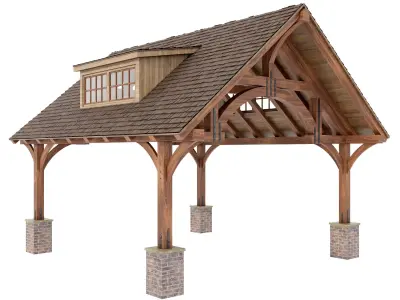 Gazebo wooden carport with roof and windows 3D model