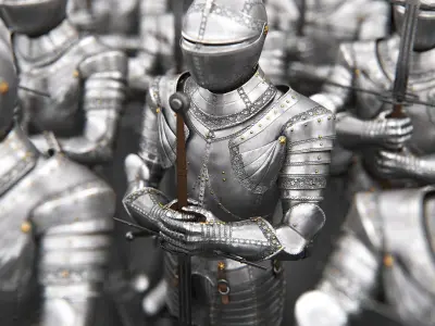  Medieval Knight Plate Armor standing with Zweihander 