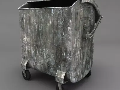 Trash metal can on wheels 3D model