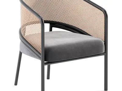 Rattan Spencer Dining Chair Walnut Wood 3D model