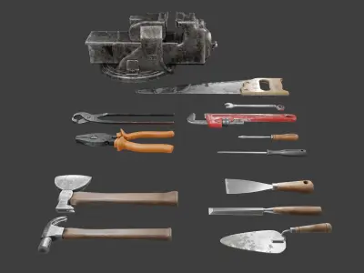 tools with render scene Low-poly 3D model
