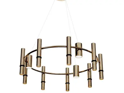 REACT R modern chandelier with brass tubes hanging from ceiling 3D model