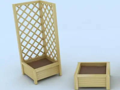 Arbor two wooden planters and flower pot 3D model