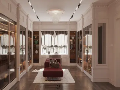 Neoclassical Master Suite Bedroom Walk in Closet Bathroom 3D model