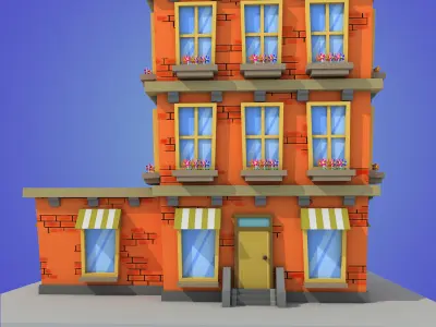 cartoon building low poly Low-poly 3D model