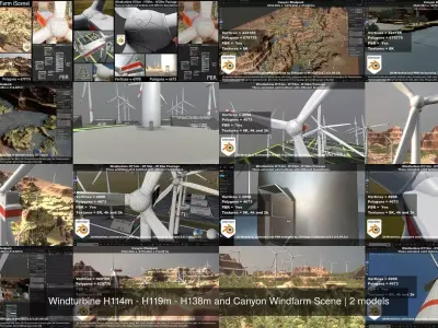 Windturbine H114m - H119m - H138m and Canyon Windfarm Scene 3D Model Pack