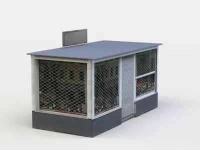 Kiosk store with fence Low-poly 3D model