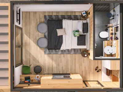 Tiny house Zaria 20m2 basic plans  3D model