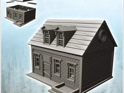 Modern brick house with double windows and flowerbed 10 - Modern 3D print model