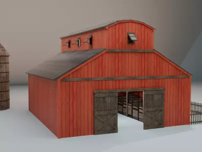 barn with silo and house stall 3D model