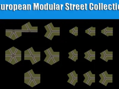 European Modular Street Collection  - Low Poly 3D Model Low-poly 3D model
