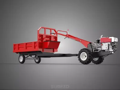 SINGLE AXLE POWER TILLER TRACTOR TRAILER CAR VEHICLE HAULER CART 3D model