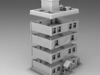Old multi-story building 3D print model