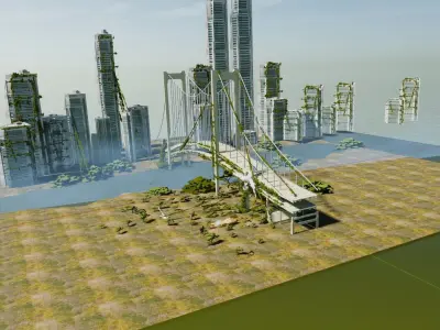 blender anime bridge and city 3D model