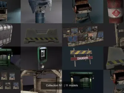 Collection N1 old water tower with barrel on top 3D Model Pack