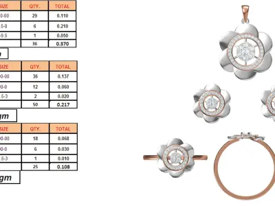 Light Minimalist Diamond Ring Earrings Pendant Set 3D print model