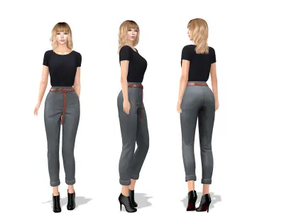 Black Top Gray Pants Elegant Casual Outfit Low-poly 3D model