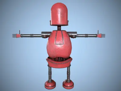 Little Red Robot Character Worn Low-poly 3D model