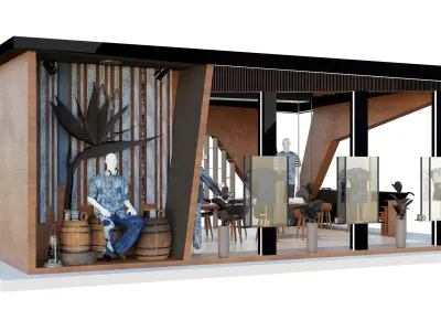 Denim Mannequin Sitting on Barrels 3D model