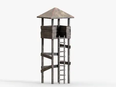watchtower wooden tower with ladder Free low-poly 3D model