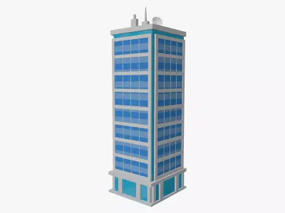 Cartoon skyscraper building 2 Low-poly 3D model