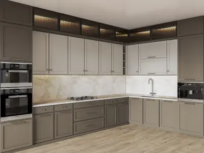 Kitchen009 modern kitchen with cabinets and wood floors 3D model