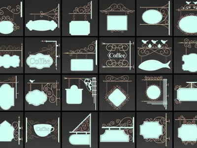 110 Iron Hanging Sign Board Base and High Mesh Pack 3D model