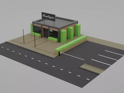 Low Poly Boutique coffee shop on side of road Low-poly 3D model