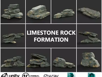 Low poly Big Rock Formation Pack 200928 - Limestone Low-poly 3D model